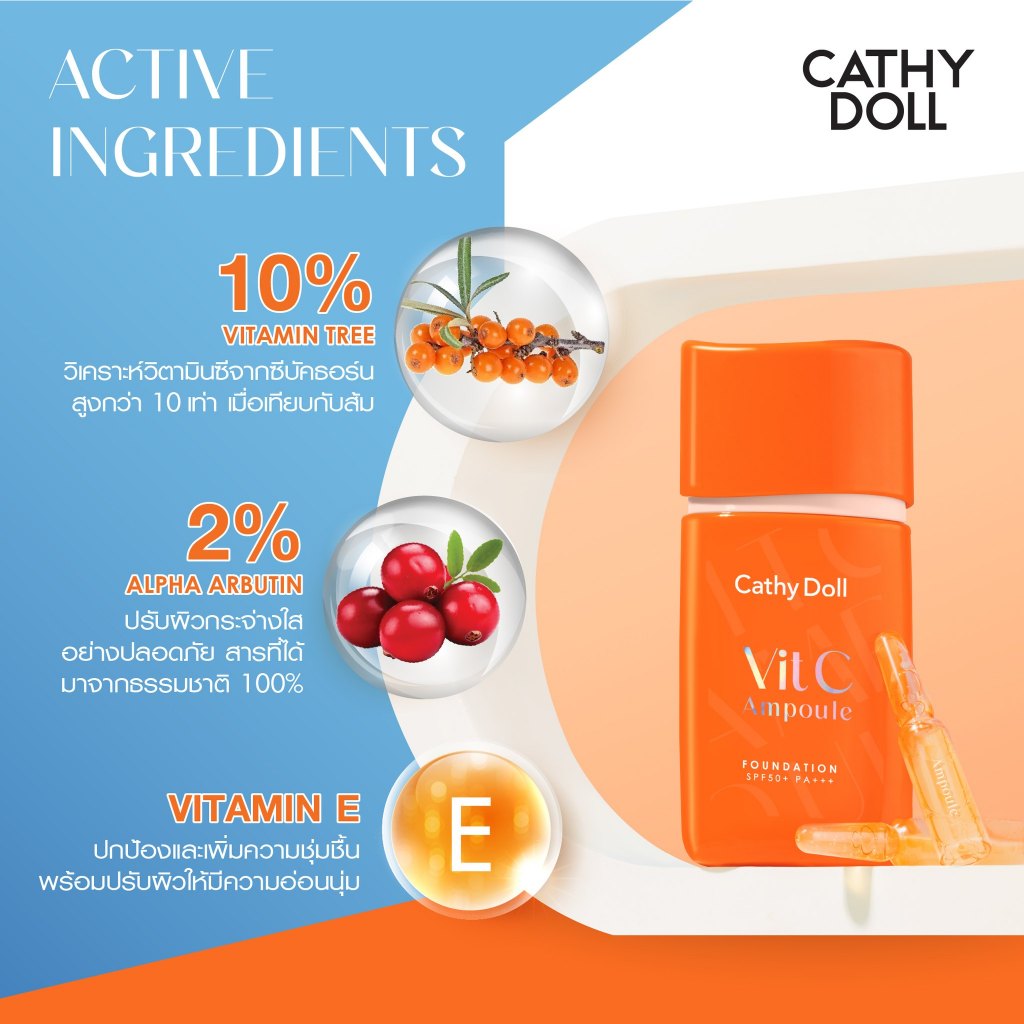 Cathy Doll วิตซีแอมพูลฟาวเดชั่น เอสพีเอฟ50+ พีเอ+++ 30g #รองพื้นล็อกผิวใส