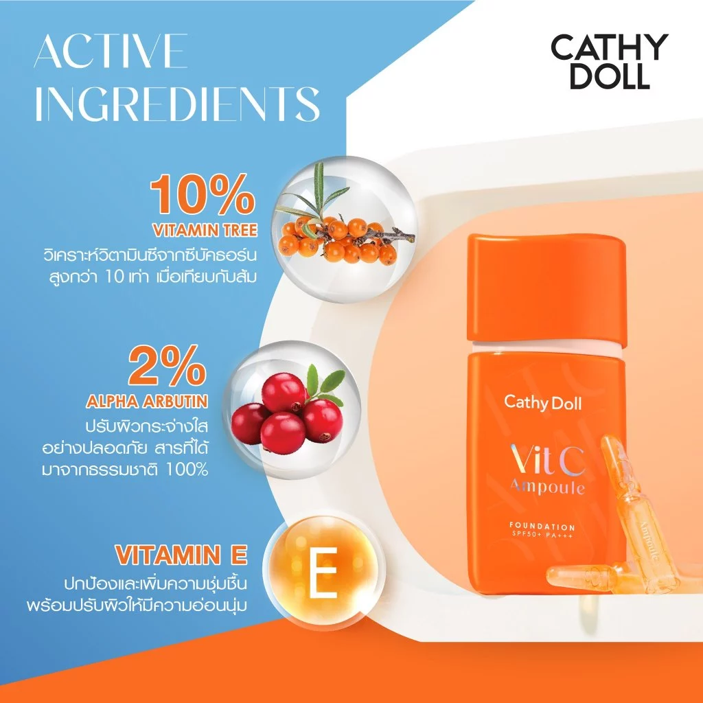 Cathy Doll วิตซีแอมพูลฟาวเดชั่น เอสพีเอฟ50+ พีเอ+++ 30g #รองพื้นล็อกผิวใส