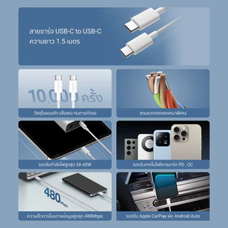 CUKTECH CTC315P สายชาร์จ iPhone 16 / iPhone 17 ไนลอนถัก USB-C to USB-C 60W 1.5 เมตร ชาร์จเร็ว PD, QC -2Y