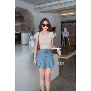 Acasey เสื้อยืดผู้หญิง เสื้อครอปผ้ายูนิโคล่ แขนเต่อทรงสวยมากใส่แล้วดูดี T200