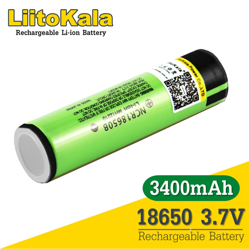 [หัวนูน มีวงจร] ถ่านชาร์จ 18650 Liitokala NCR18650B 3.7V Li-ion 3400mAh