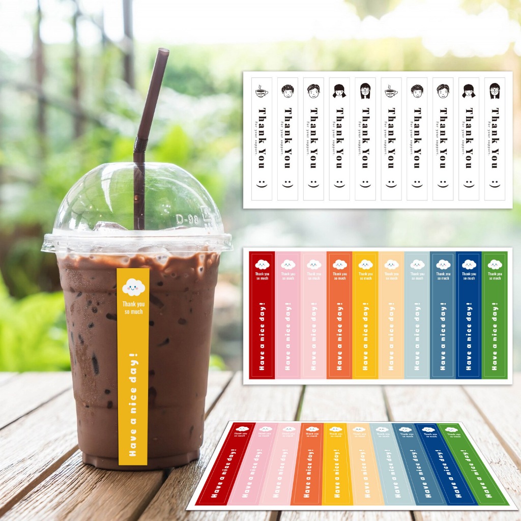( LP ) MINI สติกเกอร์ตกแต่งถ้วยกาแฟ สติกเกอร์ THANK YOU ขนาด: 1.5x9ซม 100 ดวง/แพค ( แช่น้ำไม่ได้ค่ะ )