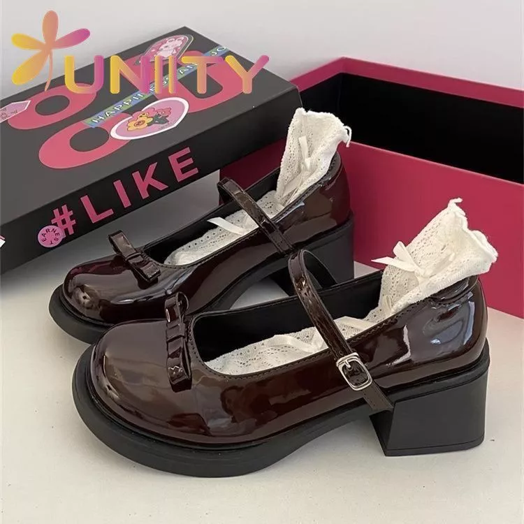 [เดินทางมาถึงภายใน 2 วัน]ลดล้างสต็อก size 38/40 JK Y2K รองเท้าแมรี่เจน รองเท้าหนังสไตล์อังกฤษ การตกแต่งโบว์ย้อนยุค ส้นตึ