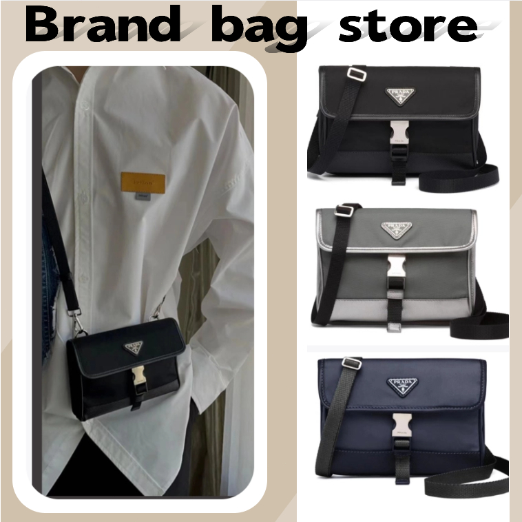 ปราด้า Prada Re-Nylon and Saffiano shoulder bag/กระเป๋าใส่มือถือ/สะพายข้าง/กระเป๋าบุรุษ/ตัวแทนจัดซื้อของแท้