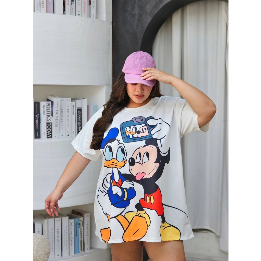 เสื้อคอกลม พิมพ์ลายการ์ตูน แบบจัดเต็ม หน้า-หลัง 46"-64