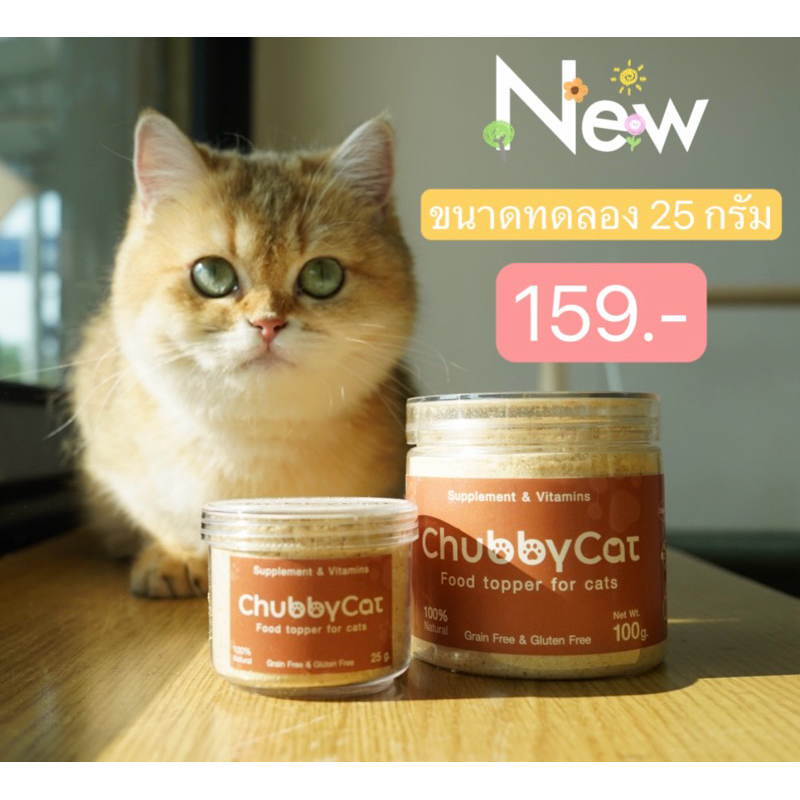 ChubbyCat ผงโรยอาหารแมว มีทอรีน probiotic omega3  biotin บำรุงขนแก้ปัญหาขนร่วง