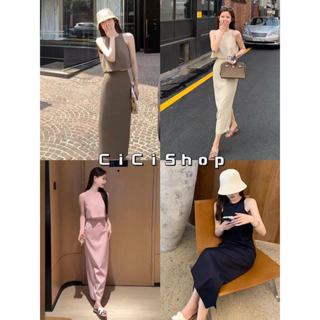 Cicishop(5181) ชุดเช็ท 2 ชิ้น เสื้อแขนกุดดีเทลซิปหลังพร้อมกร…