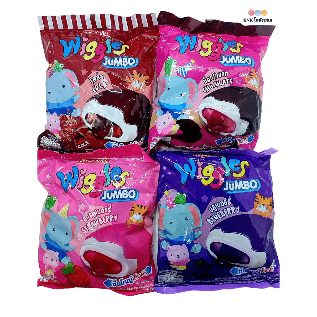 Wiggles วิกเกิลส์ มาร์ชเมลโล่เคลือบสอดไส้ มี 4 รส แพ็คละ 24 ซอง มาร์ชแมลโลว์ wiggles Jumbo