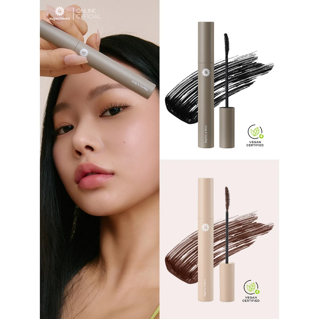 SUPERMOM l LONG & CURLING MASCARA มาสคาร่า เนื้อมัลติเจล สูตรเกาหลี ขนตายาว ติดทนนาน กันน้ำกันเหงื่อ VEGAN ปริมาณ 7 กรัม