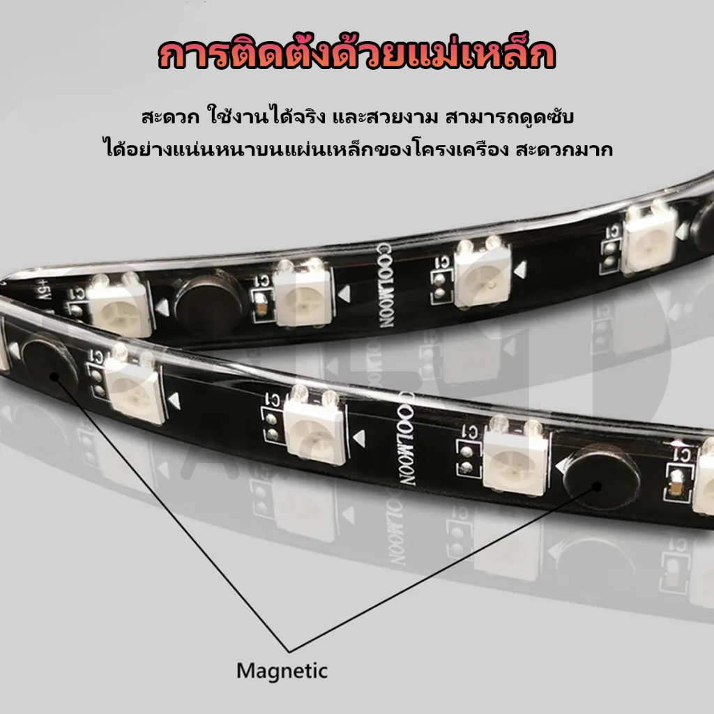 OneAudio Coolmoon แถบไฟ LED แม่เหล็ก ยาว 40 ซม. 5V Argb แชสซีริ้วสายไฟ SATA 3PIN หลอดไฟ RGB คอมพิวเตอร์เดสก์ท็อป