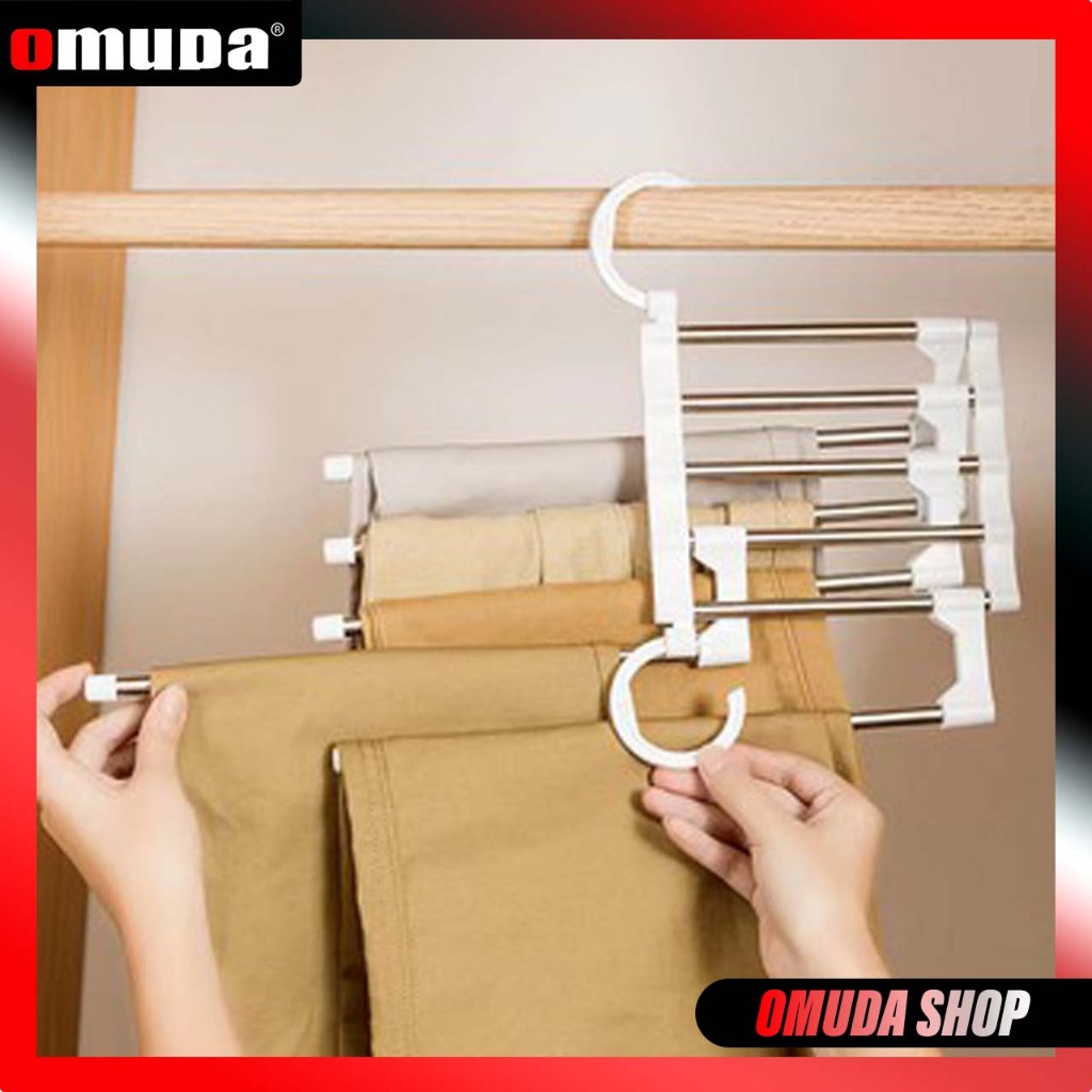 OMUDA_SHOP ไม้แขวน ไม้แขวนกางเกง 5 ชั้น ไม้แขวนสแตนเลส Pant racks stainless steel linhaomall