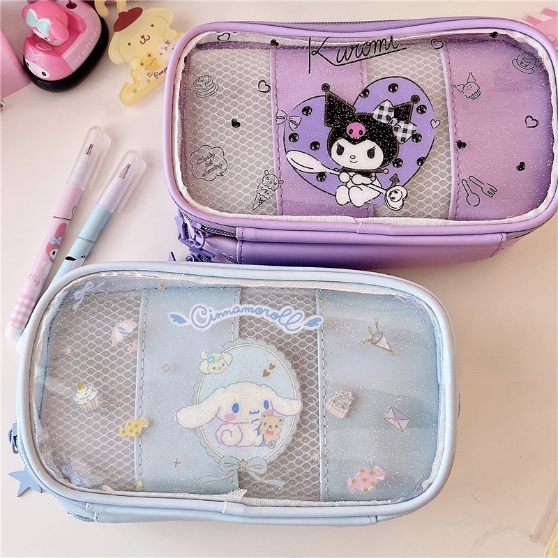 Sanrio กระเป๋าดินสอ จอยสต๊อป การ์ตูน PVC ใส ความจุขนาดใหญ่ 3 ชั้น กล่องดินสอ เครื่องเขียน กระเป๋ากันน้ํา