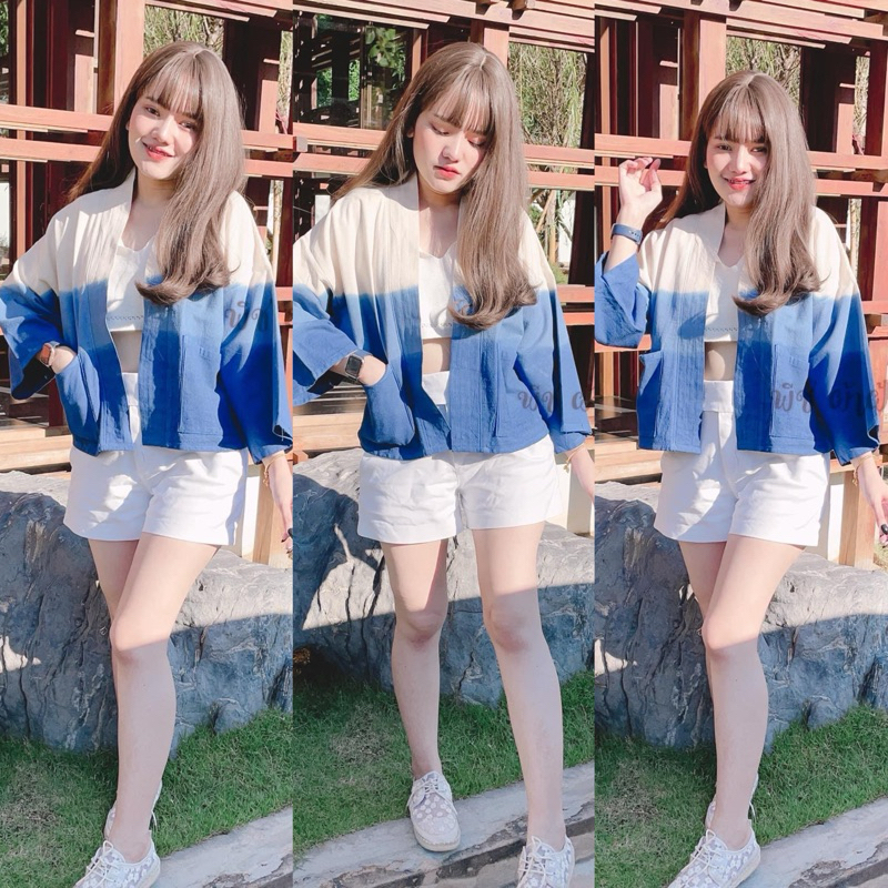 เสื้อคลุมยูกาตะ เนื้อผ้าฝ้ายย้อมคราม