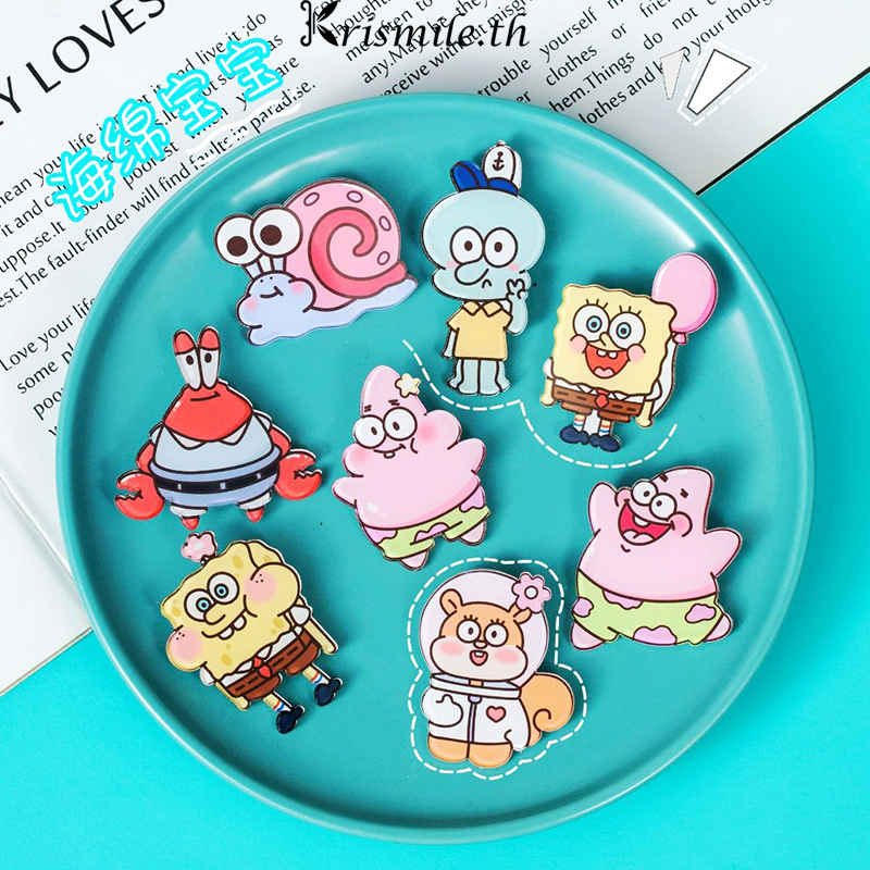 COD-ในไทย เข็มกลัด Spongebob น่ารักป้ายการ์ตูนจี้ Insสไตล์เกาหลี เข็มกลัดคริลิคตกแต่งกระเป๋าอุปกรณ์เสริม นักเรียน-Kri