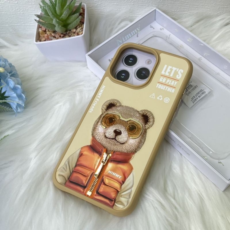 Nimmy case ปักลาย 3D รูดซิมได้ สำหรับ  I 15 /15 pro /15 pro max/14 pro max