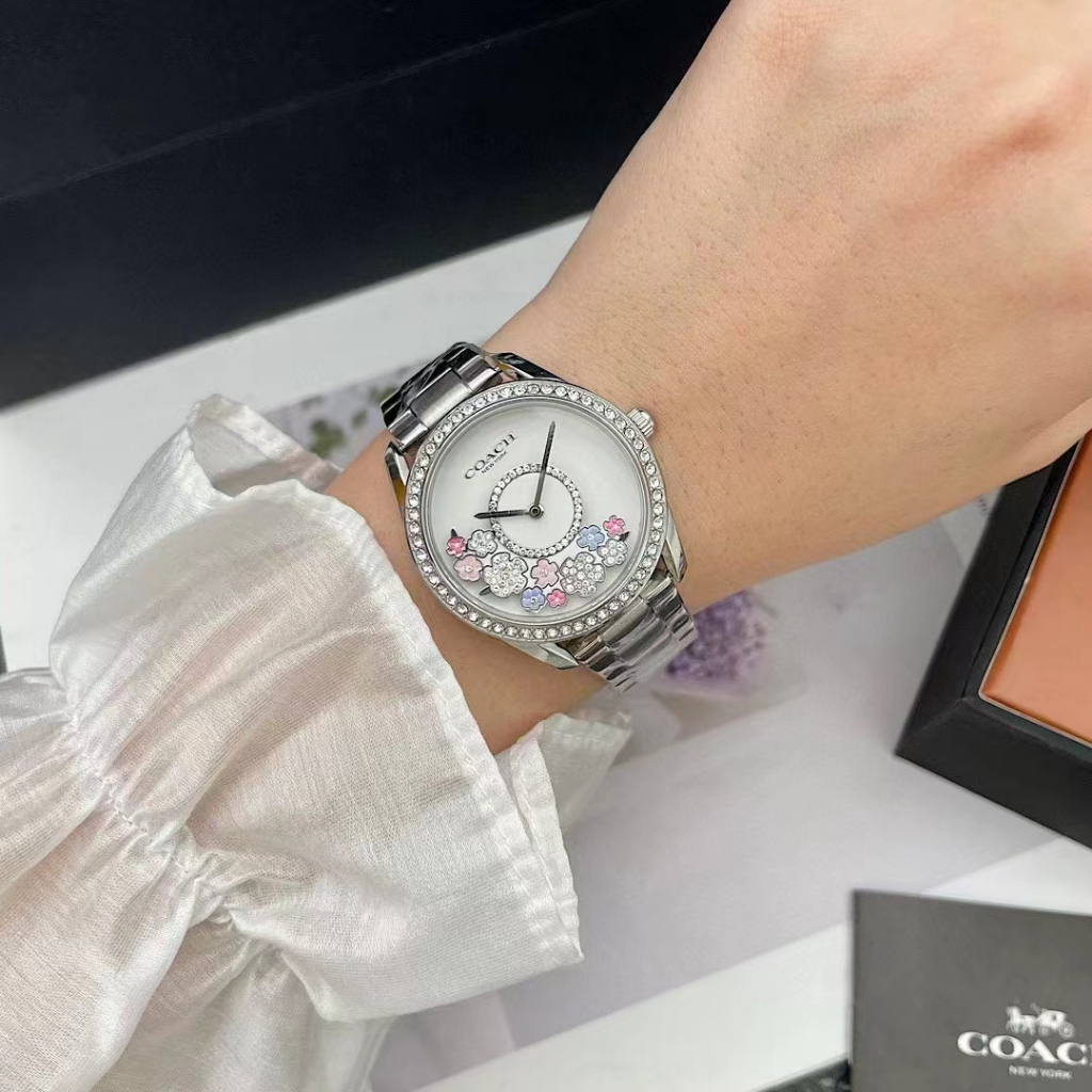 F.A COACH สินค้าใหม่คะ จานหมุนที่สนุก นาฬิกาผู้หญิง หน้าปัดเพชร และสายสแตนเลสคะ 14503775 14503776 36MM