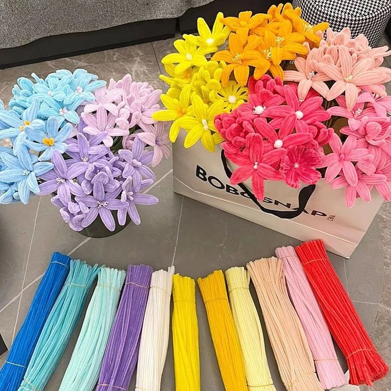 100ชิ้น ลวดเชนีลสีสัน | ก้านหัตถกรรม DIY | ทำความสะอาดท่อ | ลวดเชนีลนุ่มสำหรับเด็ก