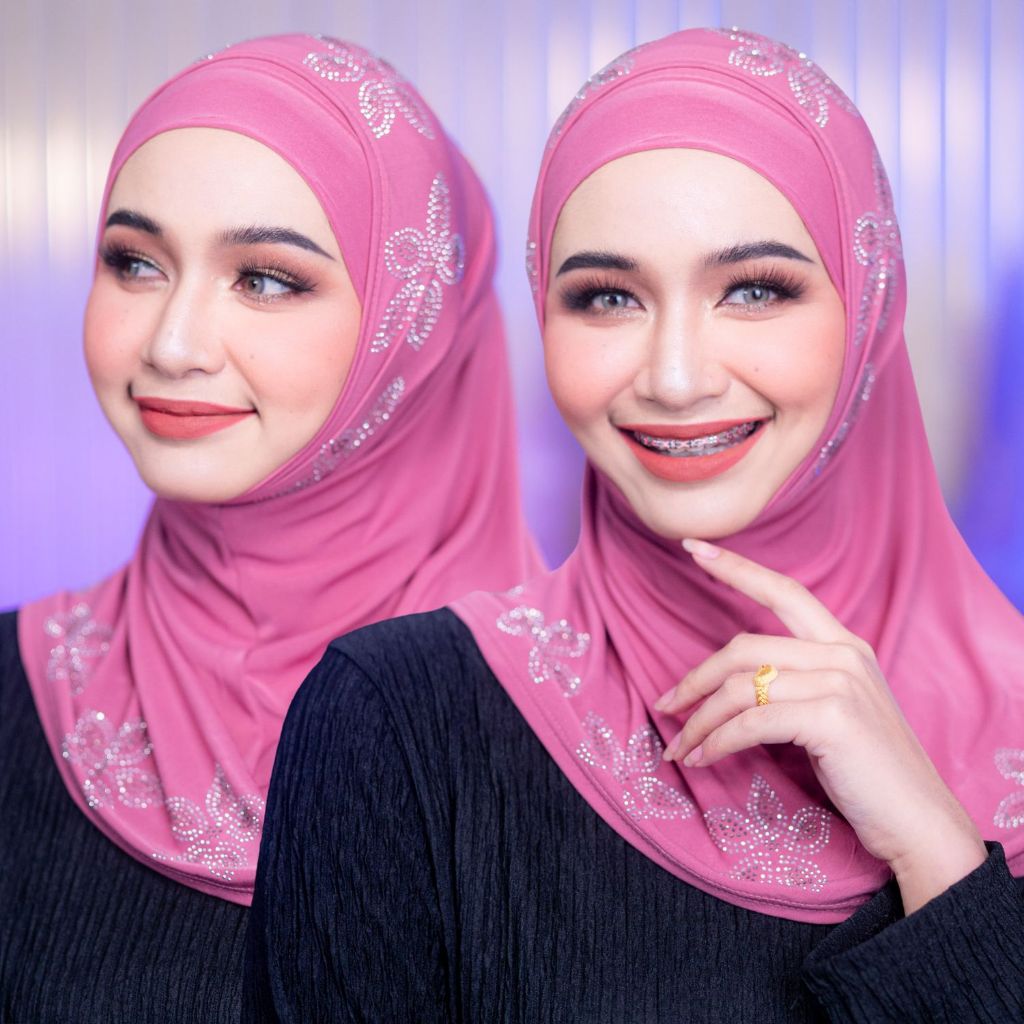 ผ้าคุลมแม่ลูก 2 ชิ้น ลายดอก เนื้อผ้าใส่สบายไม่ร้อน เหมาะสำหรับใส่รายอออกงานอิสลามHL67 รุสมีนีมุสลิม