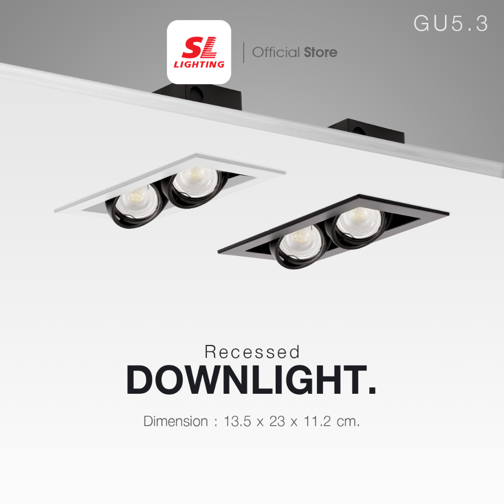SL LIGHTING | Recessed Downlight โคมไฟดาวน์ไลท์ แบบฝังฝ้าทรงสี่เหลี่ยม 2 ช่อง ปรับหน้าได้ MR16 GU5.3 รุ่น SL-6-577-2