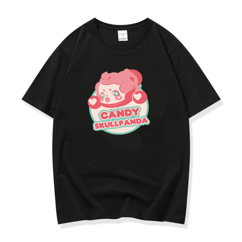 MKL เสื้อยืด คอกลม แขนสั้น งานพิมพ์ลายการ์ตูนCANDY SKULLPANDA น่ารัก ผ้านิ่มใส่สบาย  สไตล์เกาหลี#966