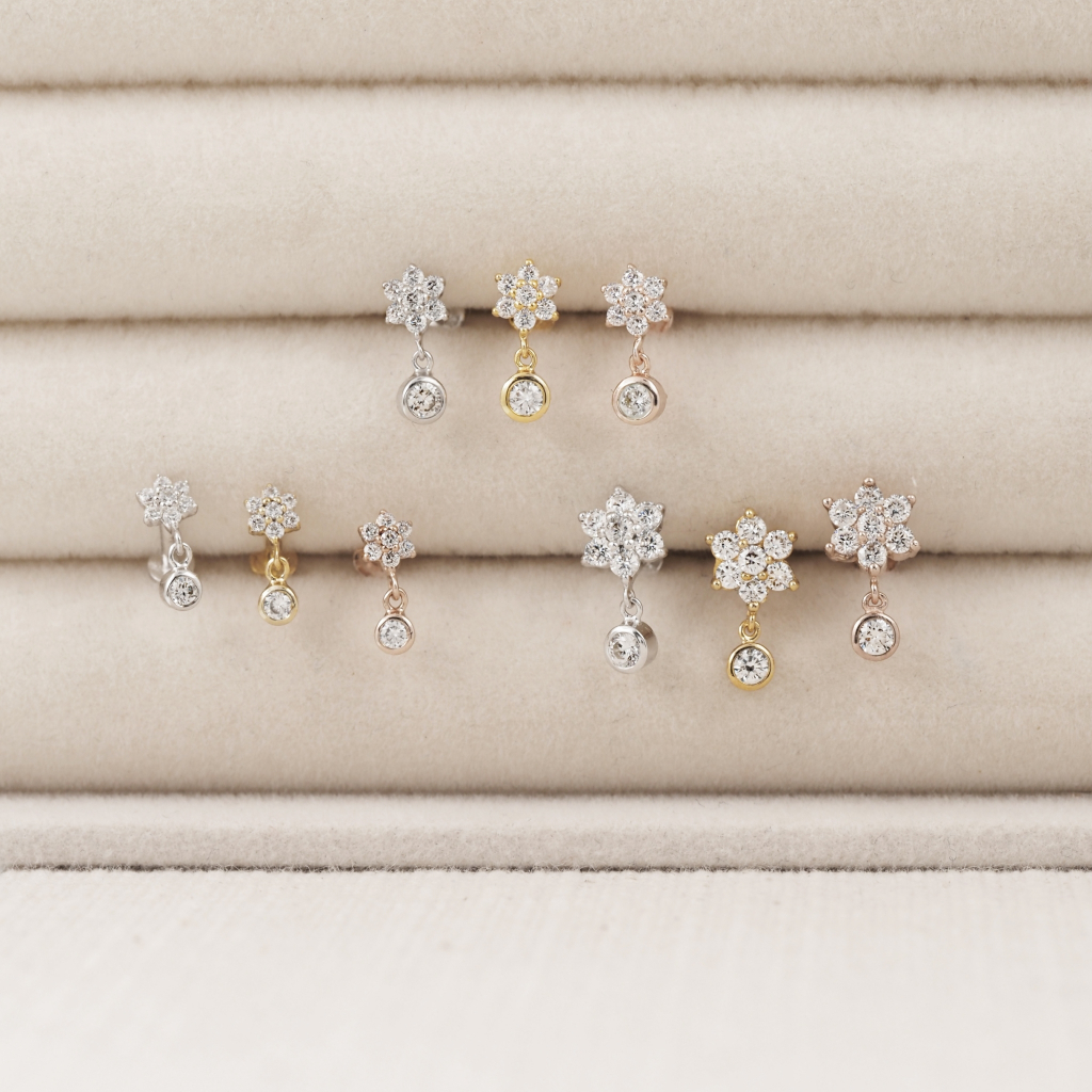 Piercingroom by Jay จิว/ต่างหูสำหรับผิวแพ้ง่าย Flower CZ ตุ้งติ้ง เงินแท้ (ราคาต่อชิ้น) - รูปที่ 3