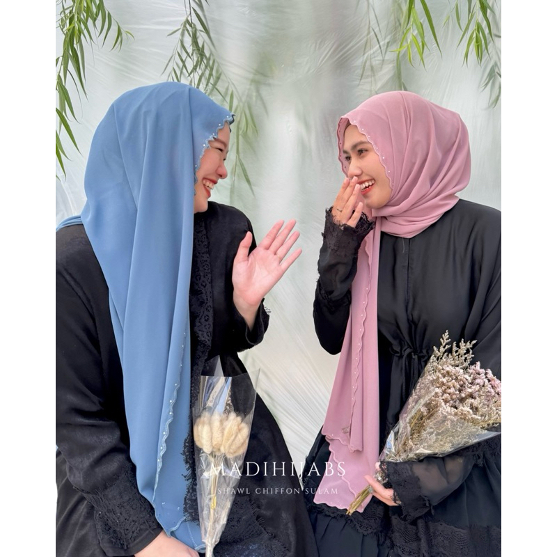 SHAWL CHIFFON SULAM ผ้าชีฟองปักเวิอค์ ติดเพชรขอบ พันยาว