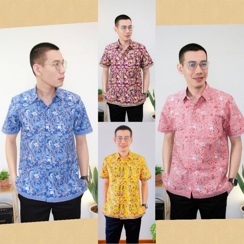 เสื้อเชิ้ตลายปาเต๊ะ กระดุมหน้าซ่อนสาบเรียบ ชุดผ้าไทย