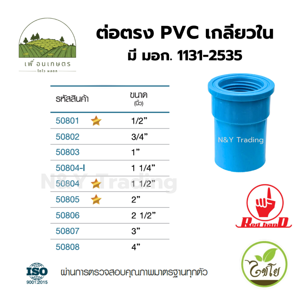 ต่อตรง PVC เกลียวใน ตรามือ มาตรฐาน มอก.1131-2535