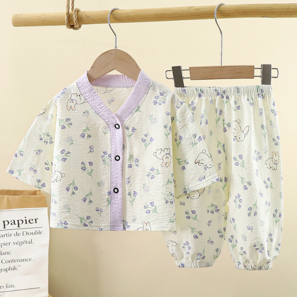 พร้อมส่ง ชุดนอน เสื้อคาร์ดิแกน แบบบาง เหมาะกับฤดูร้อน สําหรับเด็กผู้ชาย และเด็กผู้หญิง ราคา ถูกที่สุด ดีลบีเคเค แกลเลอรีภาพที่ 4