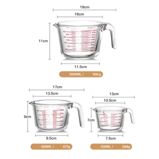 ถ้วยตวงแก้ว แก้วตวง แก้วตวงกาแฟ 350ซีซี 500ซีซี 1000ซีซี มีป้ายสเกลชัดเจน ทนความร้อนและทนทาน