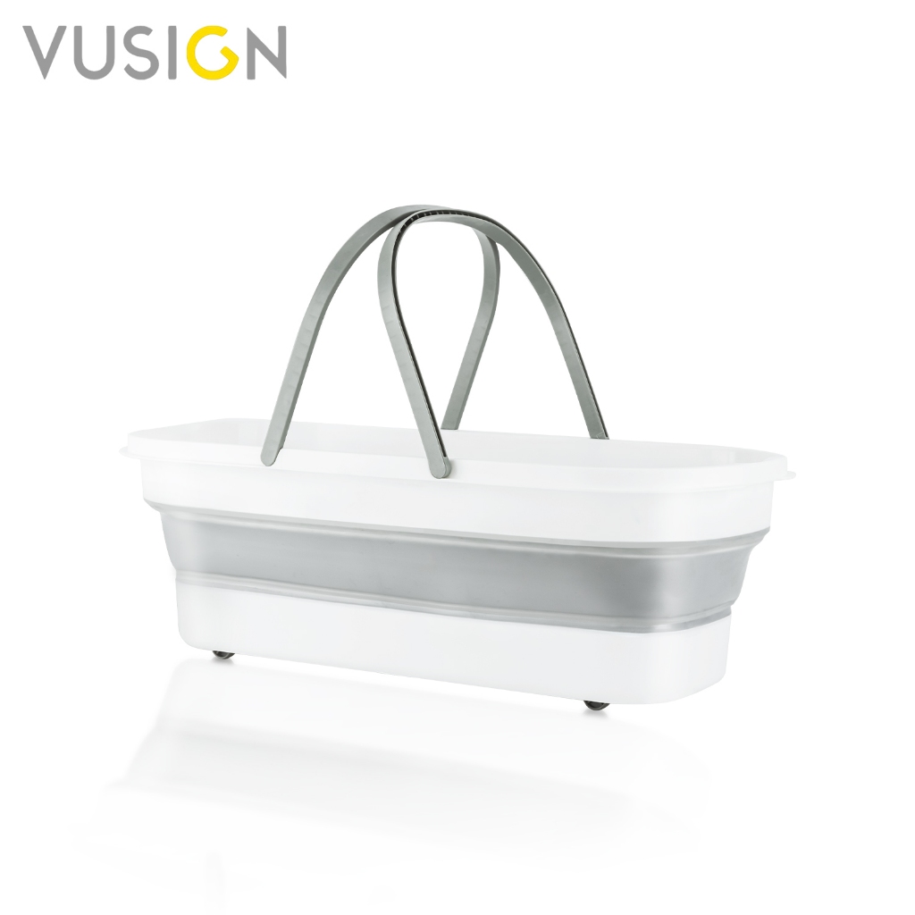 Vusign กะละมังพับได้ ขนาด 14 ลิตร ถังน้ำพับได้ ถังน้ำ กะละมัง มีล้อเลื่อน ยืดได้ ด้ามจับคู่ น้ำหนักเบา Bucket