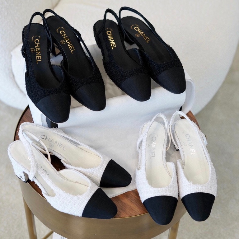 พรี​ ราคา4900 Chanel slingback wool tweed รองเท้าผู้หญิงรองเท้าแตะส้นแบน size34-41cm