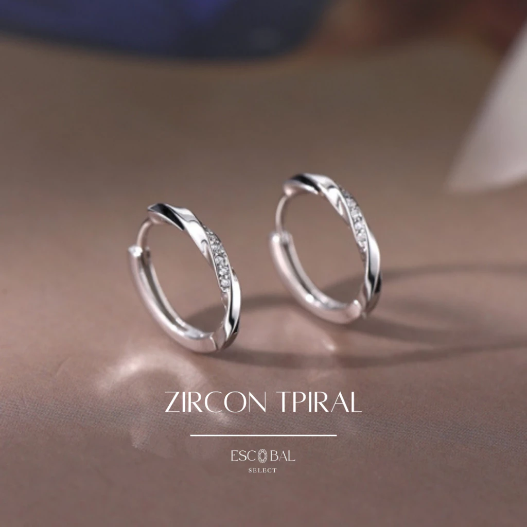ESCOBAL ต่างหูเงิน Zircon Tpiral ตุ้มหูเงินแท้ ต่างหูเงินแท้925 ตุ้มหูเพชร Moissanite วาเลนไทน์