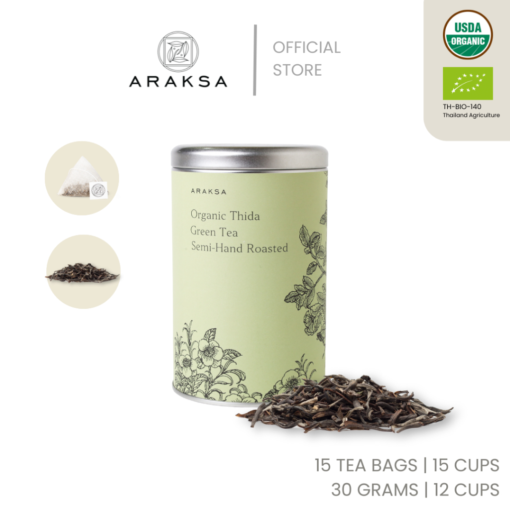 ARAKSA "ธิดา" ชาเขียวออร์แกนิค บรรจุกระป๋อง | ARAKSA Thida Green Tea in Tin | USDA & EU Organic Tea