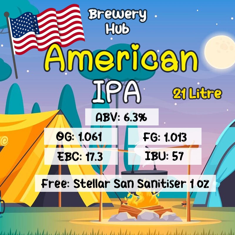 ชุดวัตถุดิบทำเบียร์​ American IPA Beer Kit คราฟต์พร้อม มอลต์ บาเลย์ (Malt) ฮอปส์ (Hops) ยีสต์ (Yeast
