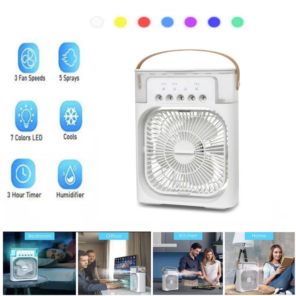 USB มินิพัดลมแบบพกพา เครื่องฟอกอากาศสเปรย์คูลเลอร์ที่มีไฟ 4 in 1 ไฟ LED 7 สี