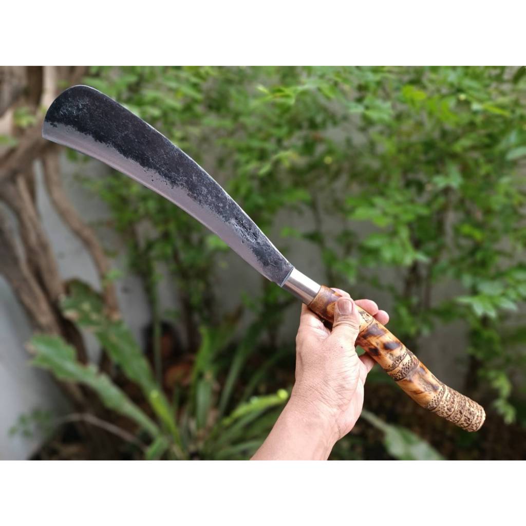 พร้า พร้าหัวมน มีดพร้า Thai machete พร้าใช้งาน มาเชเต้ พร้าขอ มีดเดินป่า มีดแคมป์ ใบ 12 ตีร้อน ด้ามไผ่ติดเหง้า คอเลส