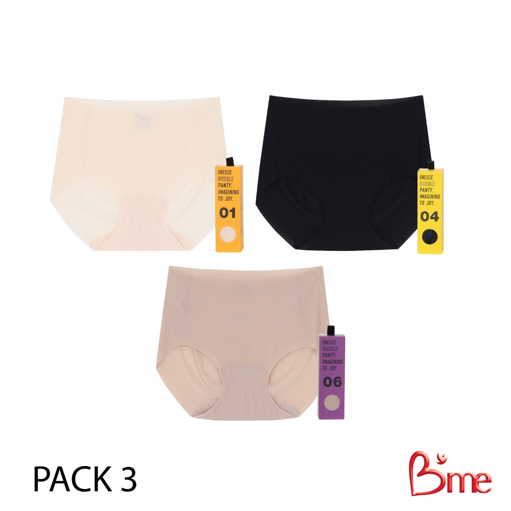 B'me กางเกงในไร้ขอบไร้ตะเข็บ รุ่น ME7A96 (แพ็ก3ตัว)คละสี สีนู้ดอ่อน สีดำ สีน้ำตาล/คละสี สีเขียวอ่อน สีม่วงอ่อน สีฟ้าอ่อน
