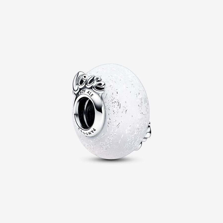 [พร้อมส่ง สินค้าแท้ ] มูราโน่แพนโดร่า รุ่น Glittery White Murano Glass Mum & Love Charm
