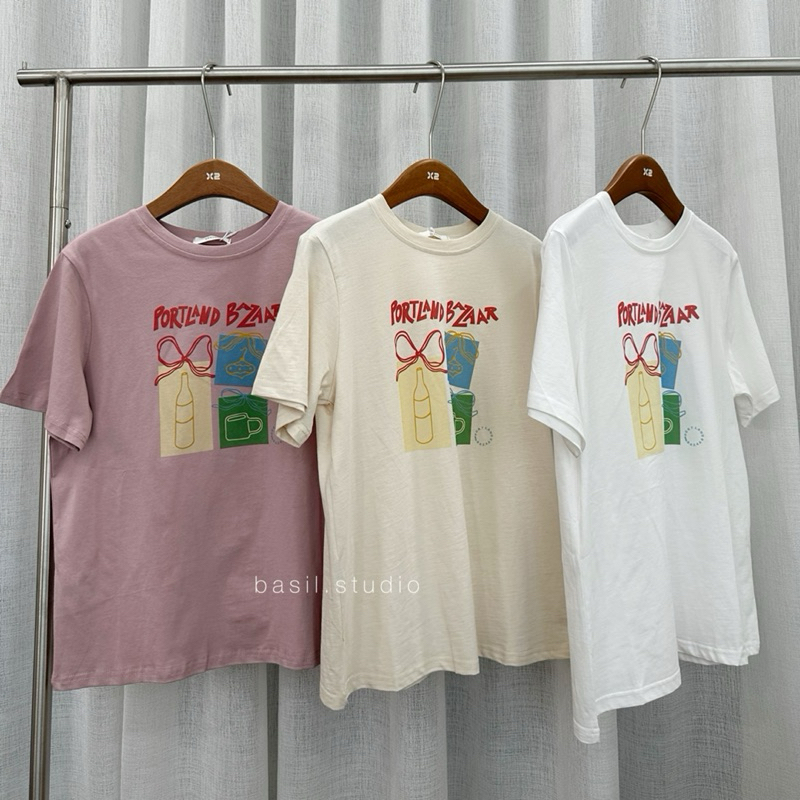 basil.studio - 2825 🇰🇷 portland bazaar t shirt 3color (pink/white/cream)