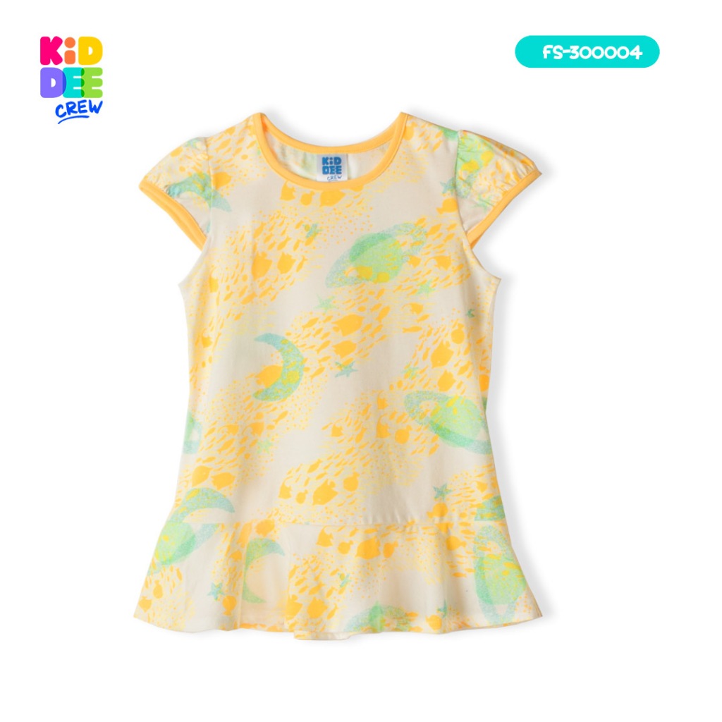 KiddeeCrew เสื้อเด็ก สีเหลืองลายปลา แขนตุ๊กตา เหมาะสำหรับอายุ 1-8 ปี