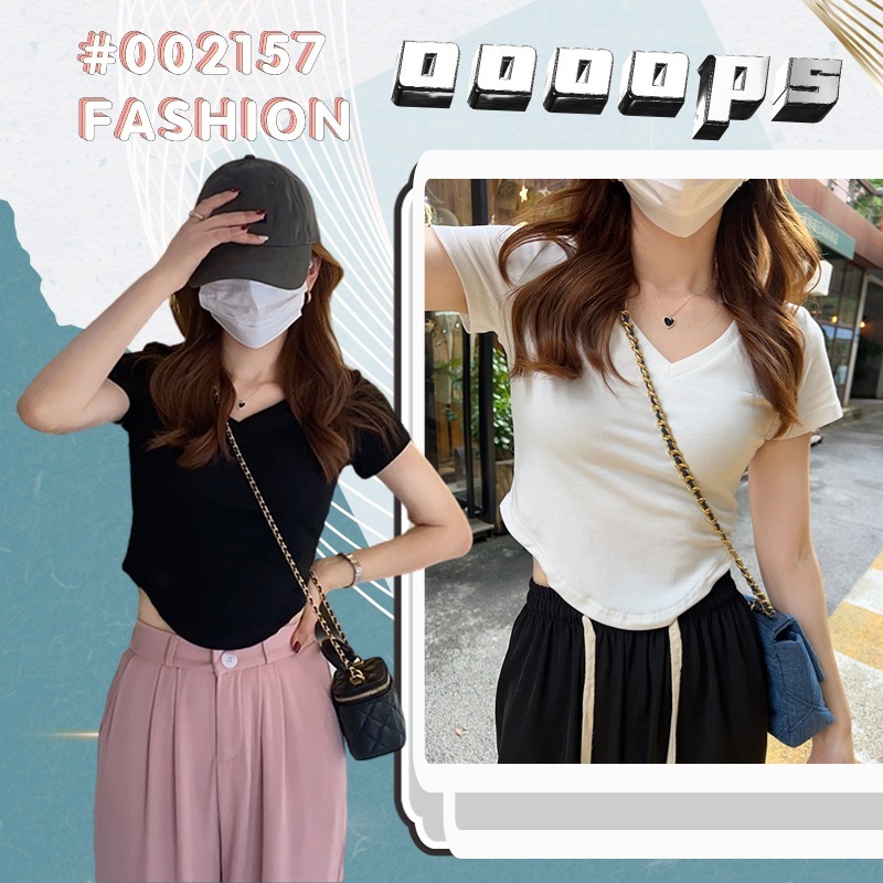 5สี เสื้อยืดเเขนสั้น เสื้อยืดผู้หญิง ปลายทรงยู มีหลายสีให้เลือก ทรงสวยสีสวย #002157