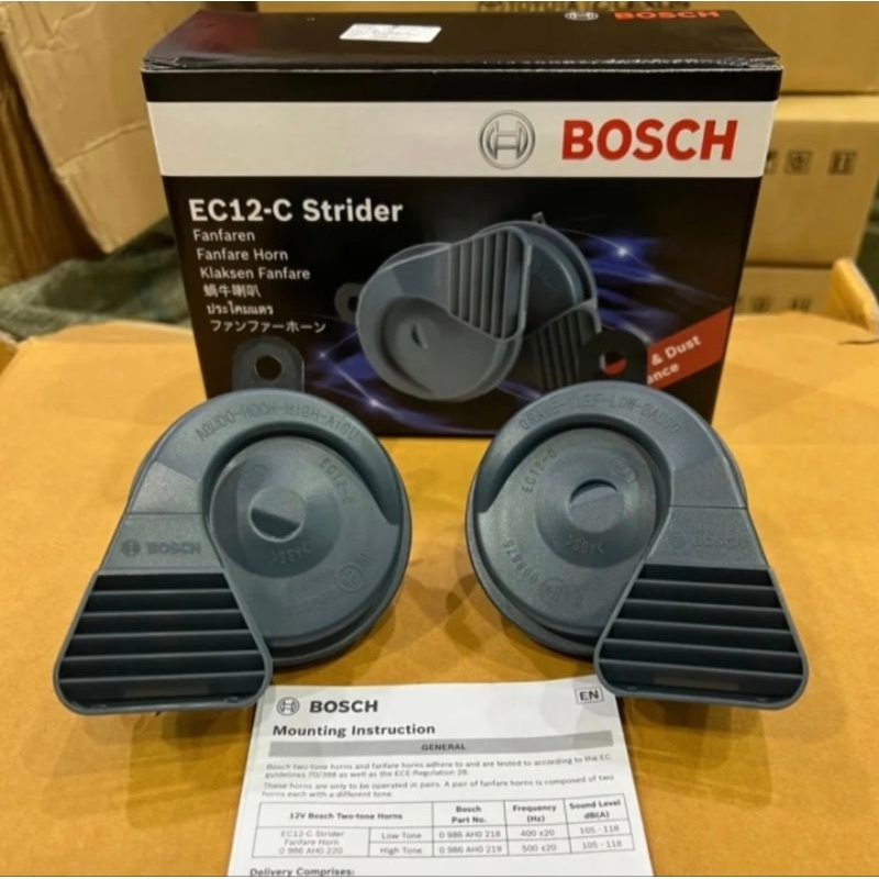 แตร BOSCH แท้ เสียงรถเบนซ์ -BM-W เสียงดีมาก รุ่น EC12-C สีดำ 12V 1คู่ ใส่ได้ทั้งรถยนต์ และมอไซค์ รับประกัน ของแท้ 100%