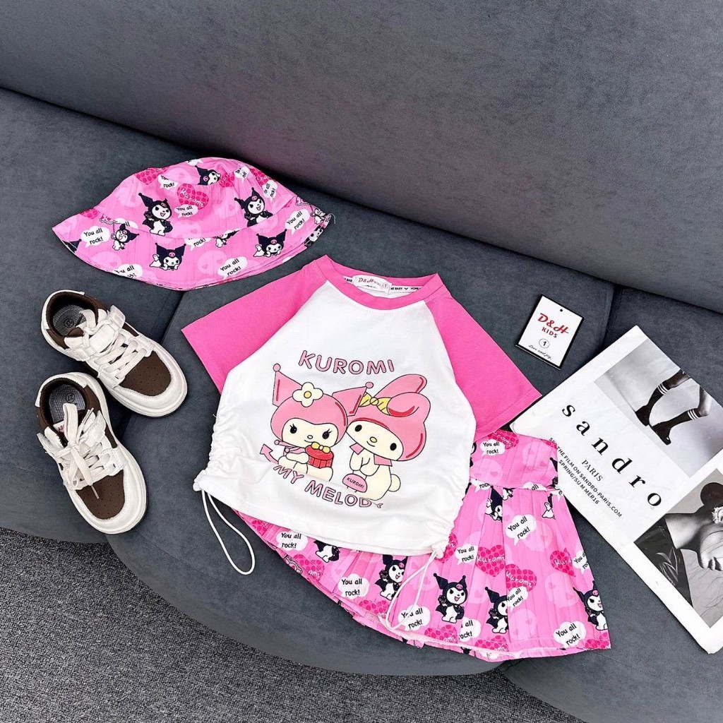 ชุดเซ็ตแฟชั่นเด็กหญิงสไตล์เกาหลีพิมพ์ลายkuro รหัส Kuu มี 2 สี ชมพู ม่วง ไซส์s,m,l,xl