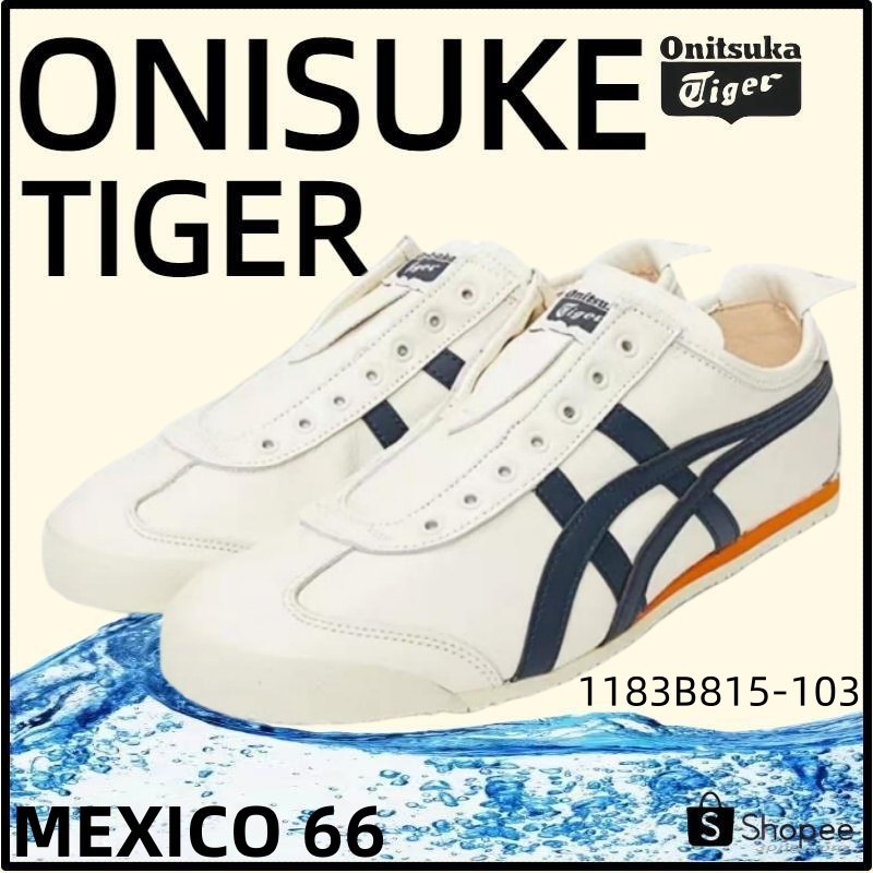 【ของแท้ 100%】Onitsuka Tiger Mexico 66 โอนิซึกะไทเกอร์ White/Blue/Orange 1183B815-103 Low Top slip-on Unisex Sneakers
