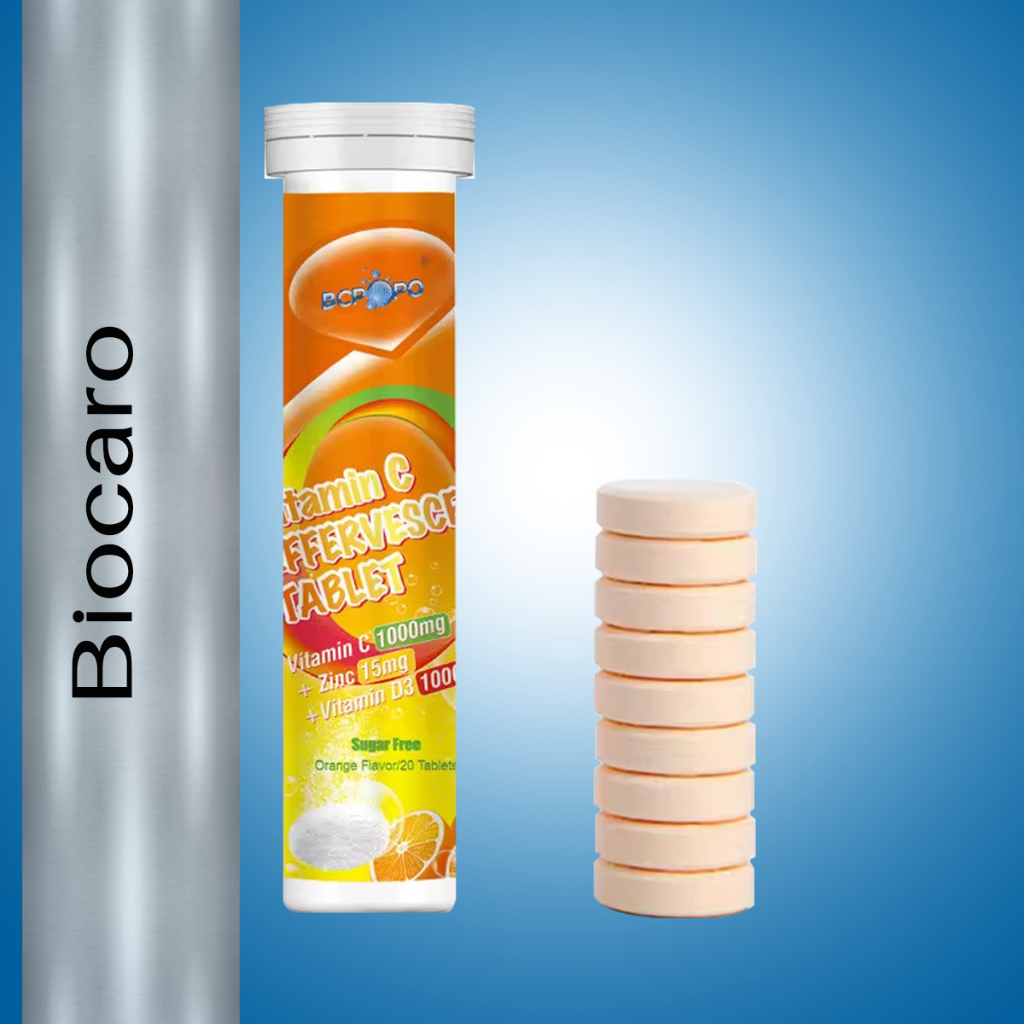 Biocaro BCPPO Vitamin C 1000 mg with Zinc 15 mg and Vitamin d3 1000 IU / 20 Effervescent Tablets