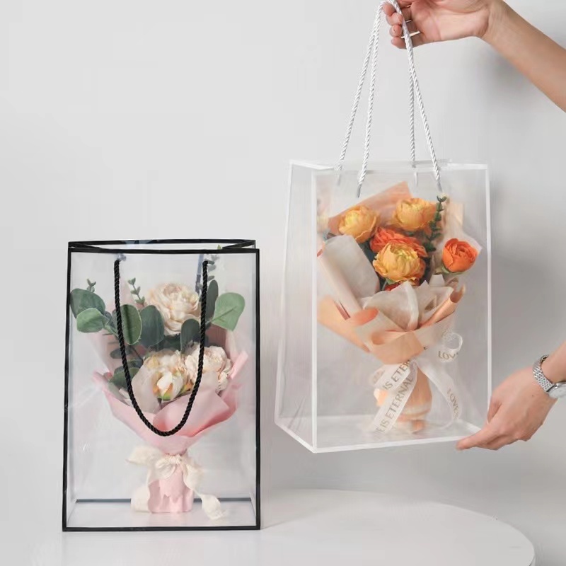 ✅ส่งในไทย✅ถุงหูหิ้วใส PVC ถุงใส่ของขวัญ ตุ๊กตา ดอกไม้ งานวันเกิด งานรับปริญญา