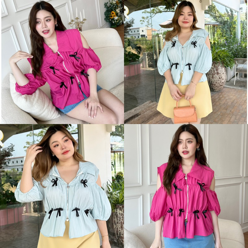 Calista Top เสื้อสาวอวบแขนเว้าปักโบว์ที่เสื้อ chubbybuthappy