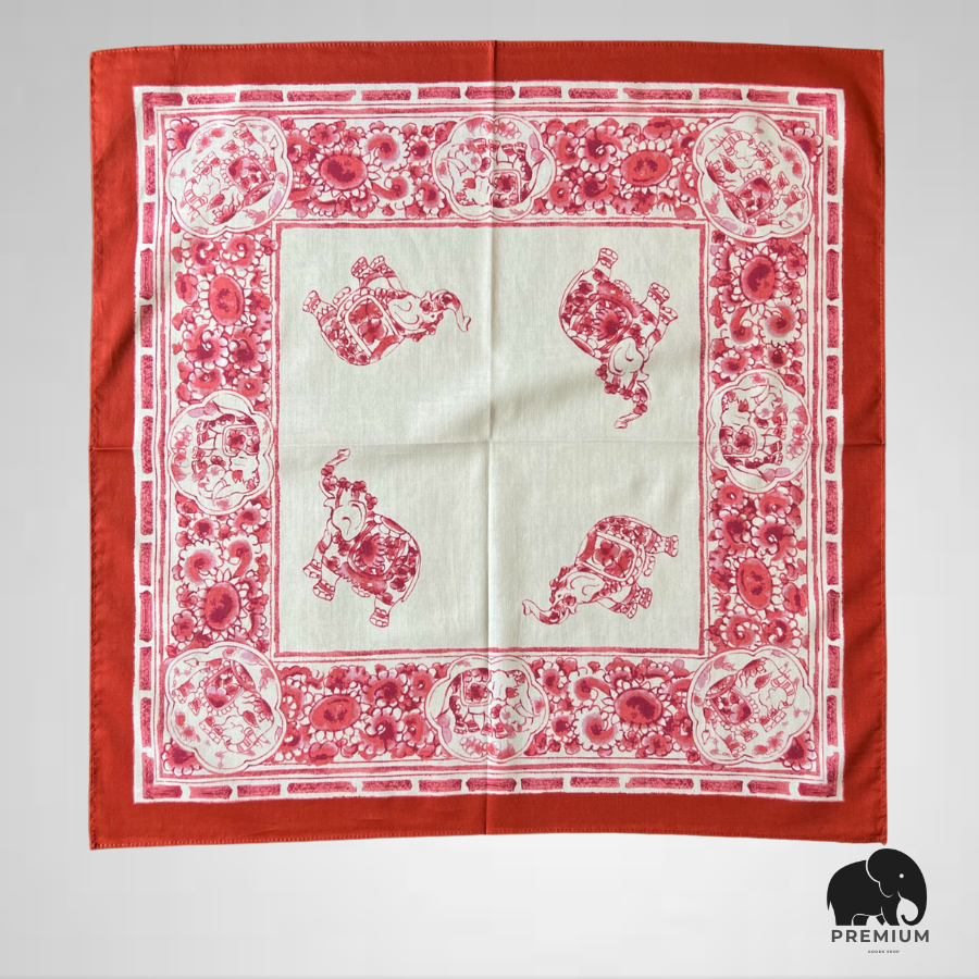 ผ้าเช็ดหน้าคอทตอน จิม ทอมป์สัน  Cotton handkerchief Jim Thompson ช้างเบญจรงค์