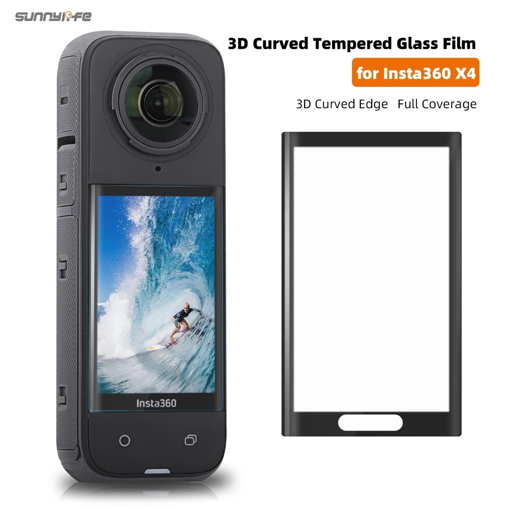 Sunnylife จำนวน 2 ชุด ฟิล์มกระจกนิรภัยสำหรับ Insta360 X4 ป้องกันหน้าจอ3D แบบโค้งฟิล์มป้องกันหน้าจอ